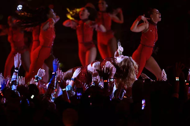 Colombian singer Shakira performs during the Pepsi Super Bowl LIV Halftime Show at Hard Rock Stadium on February 02, 2020 in Miami, Florida.